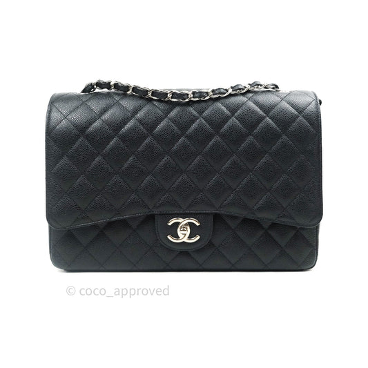 Chanel Classic Jumbo Double Flap Maxi Black Caviar Silver Hardware