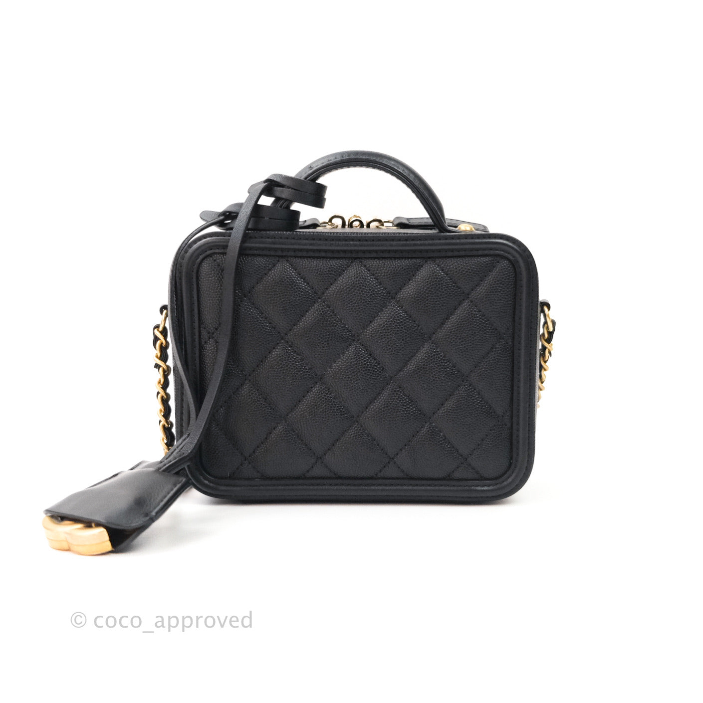 Chanel Quilted Small CC Filigree Vanity Case Black Caviar