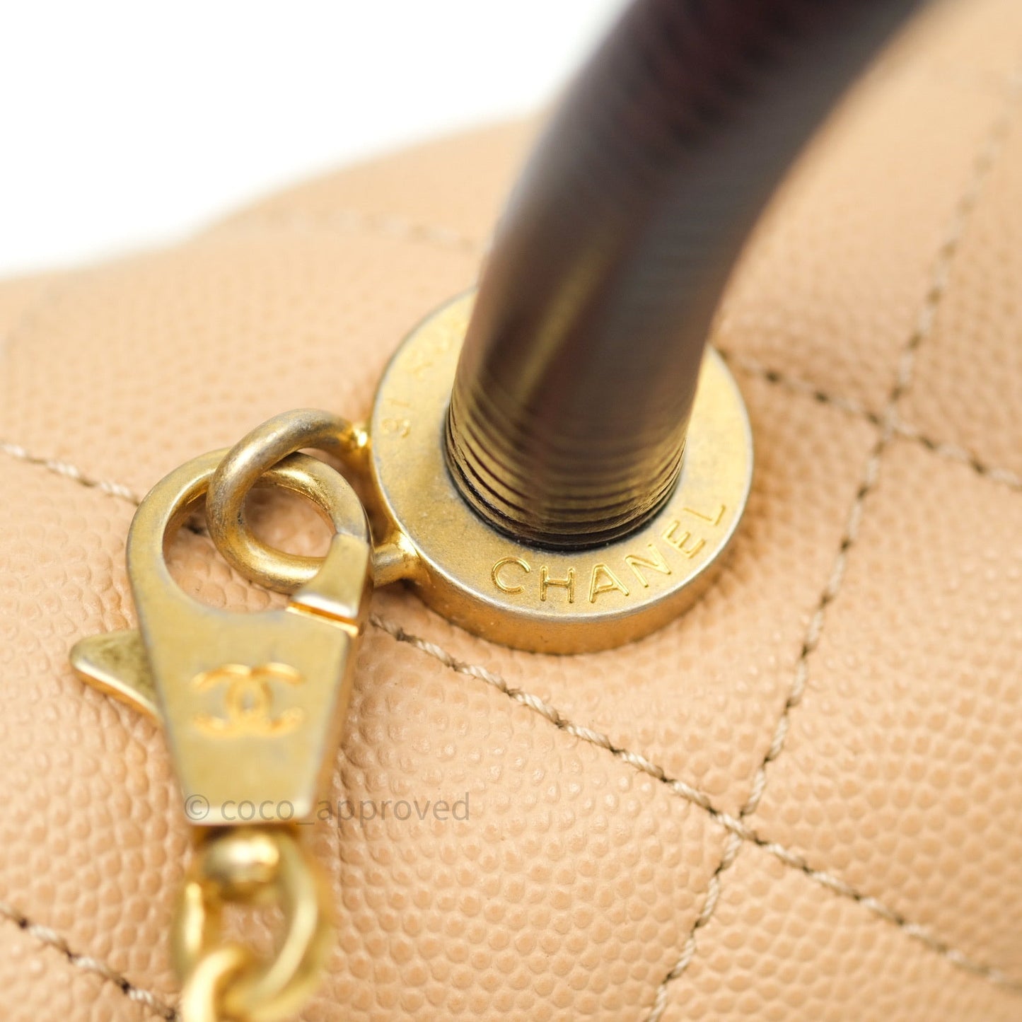 Chanel Mini Coco Handle Quilted Beige Caviar Gold Hardware Lizard Embossed Handle
