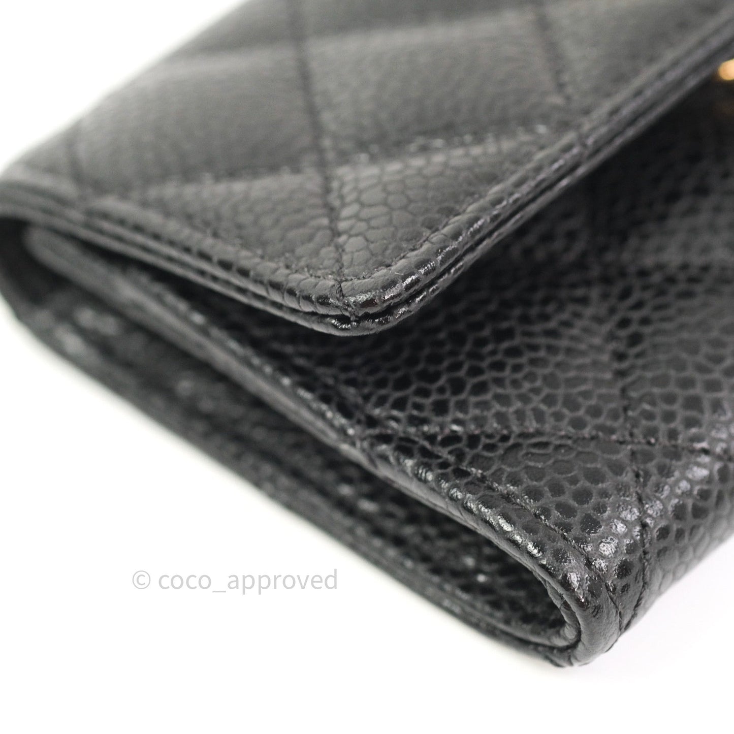 Chanel Card Holder Snap Button Black Caviar Gold Hardware