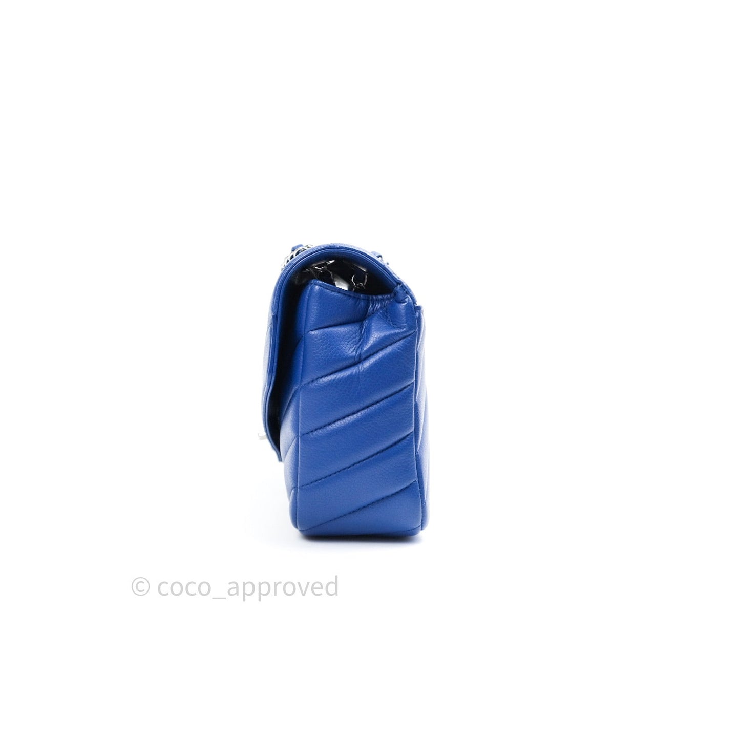 Chanel Chevron Quilted Medium Blue Grained Calfskin Silver Hardware