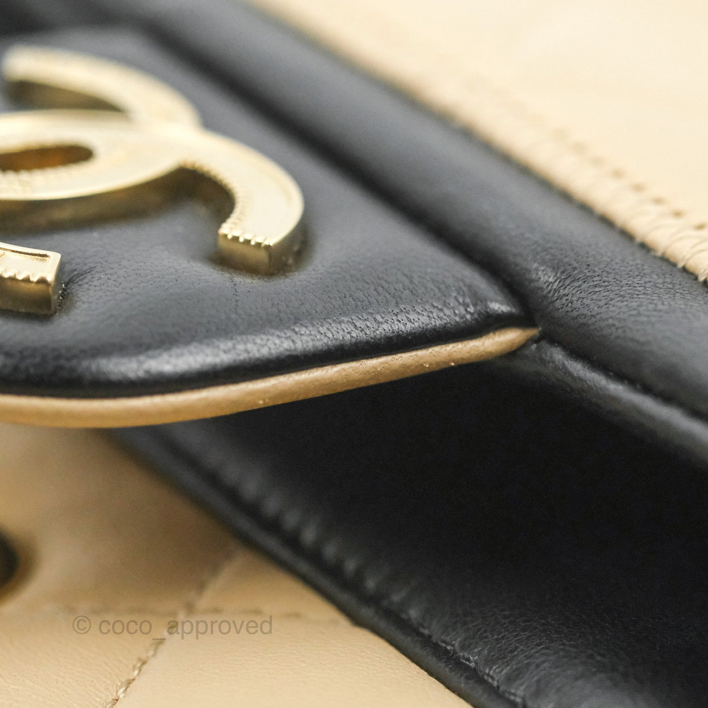 Chanel Quilted Graphic Flap Bag Black/Beige Calfskin Gold Hardware