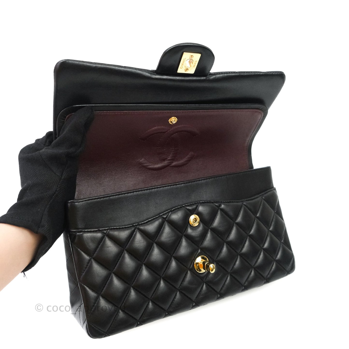 Chanel Classic M/L Medium Double Flap Bag Black Lambskin Gold Hardware