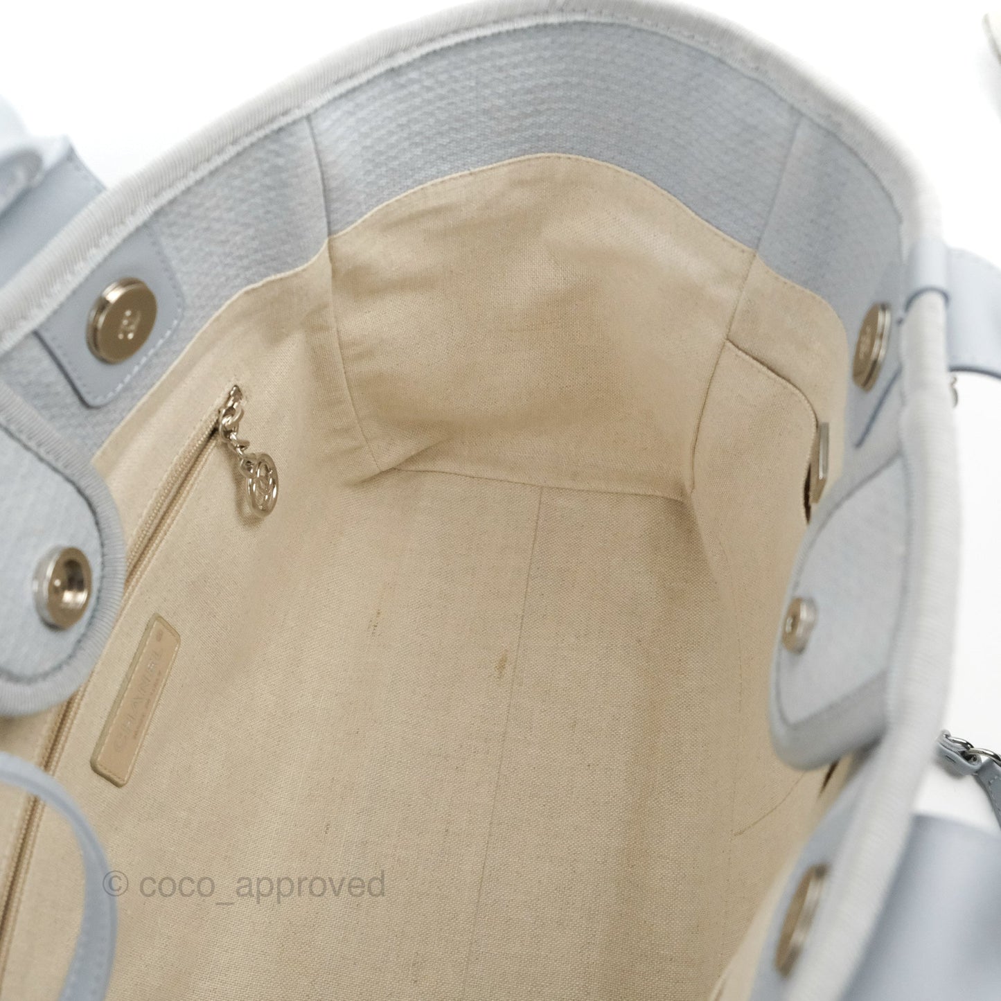 Chanel New Small Deauville Tote Light Blue Silver Hardware