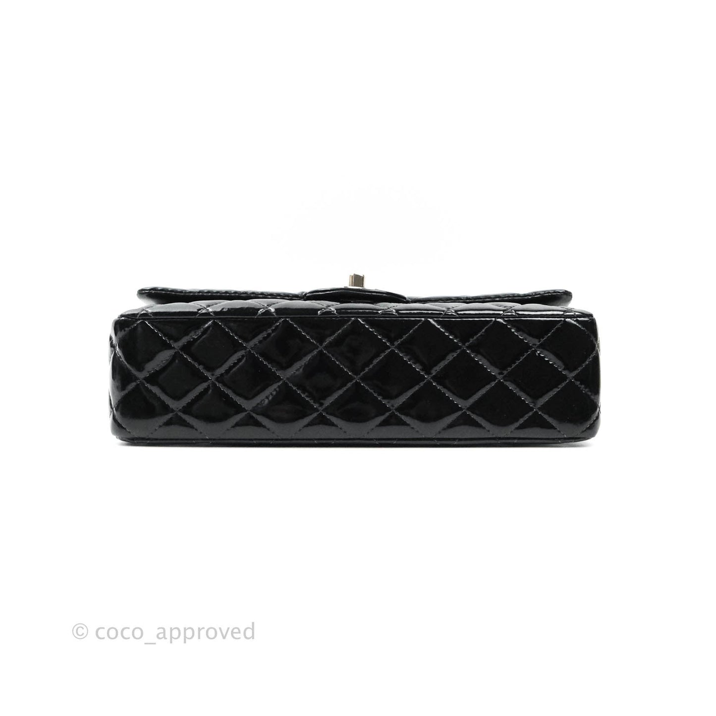 Chanel Classic M/L Medium Double Flap Bag Black Patent Silver Hardware