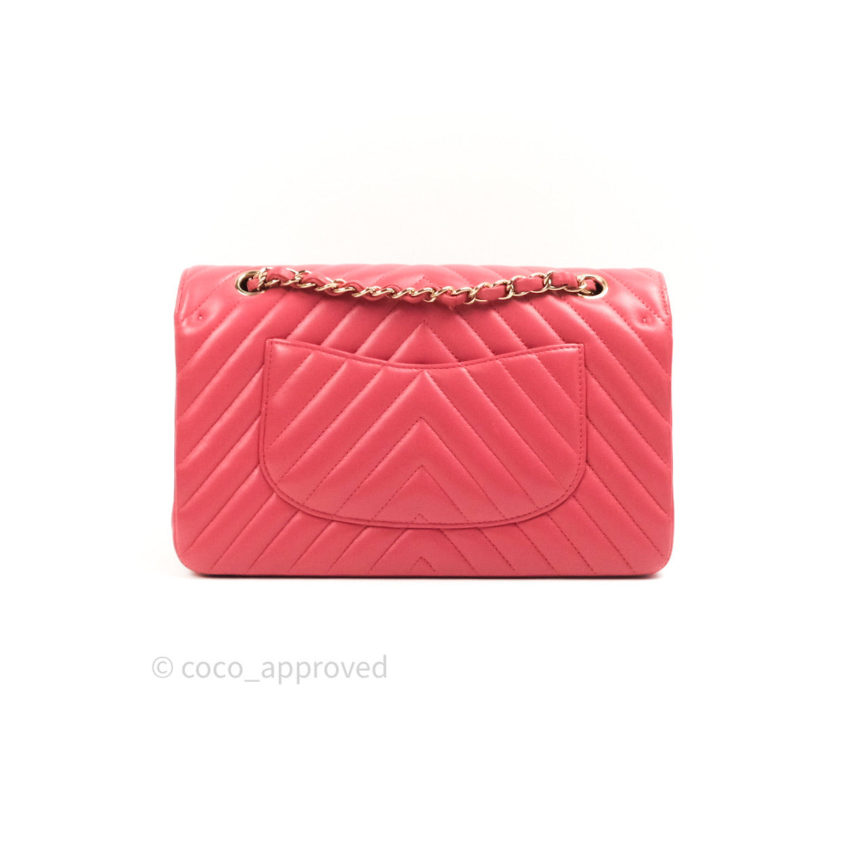 Chanel Chevron M/L Medium Double Flap Bag Dark Pink Lambskin Gold Hardware