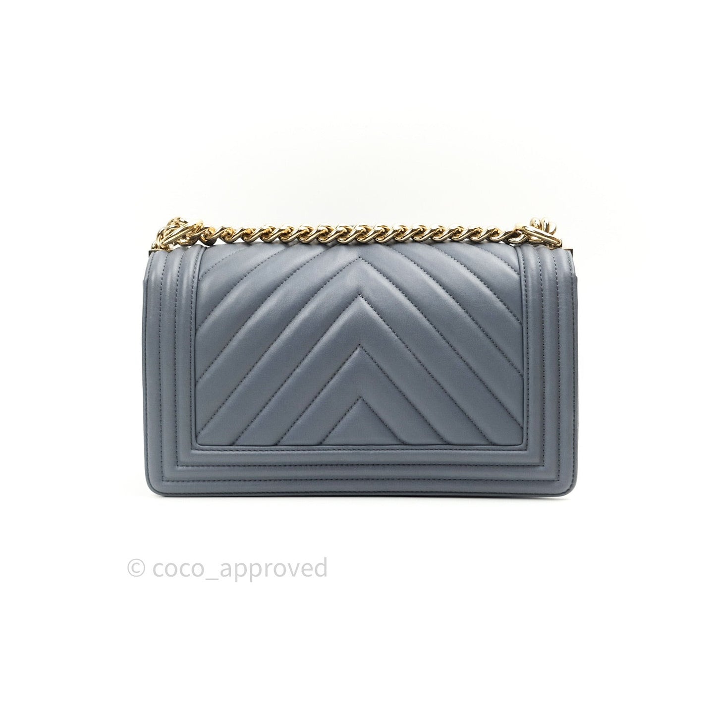 Chanel Boy Chevron Medium Grey Calfskin Light Gold Hardware