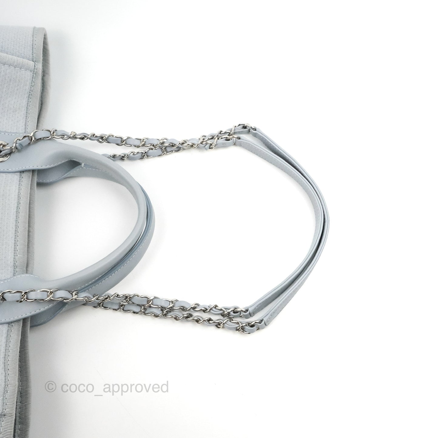 Chanel New Small Deauville Tote Light Blue Silver Hardware