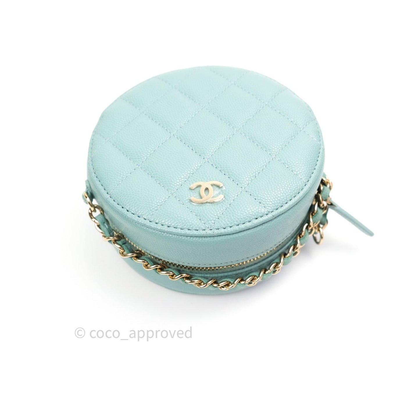 Chanel Round Circle Bag Tiffany Blue Caviar Light Gold Hardware