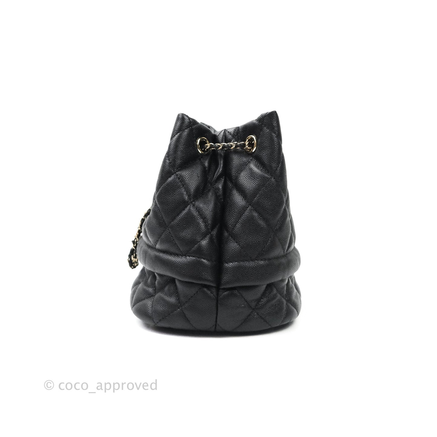 Chanel Caviar Quilted Rolled Up Bucket Drawstring Bag Black Gold Hardware
