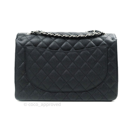 Chanel Classic Jumbo Double Flap Maxi Black Caviar Silver Hardware