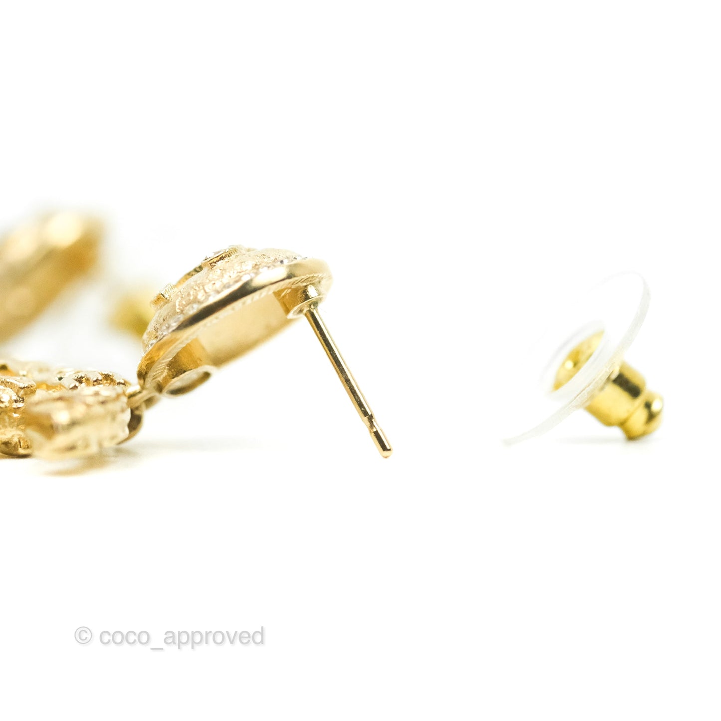 Chanel CC Crystal Drop Earrings Gold Tone 21P
