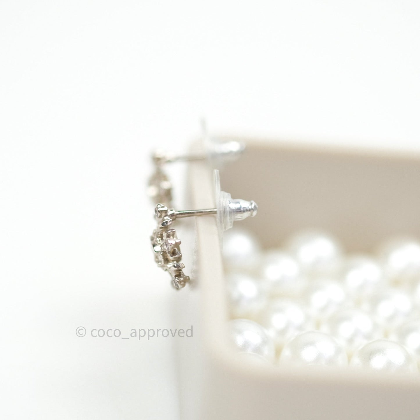 Chanel Crystal Snowflake CC Earrings Silver