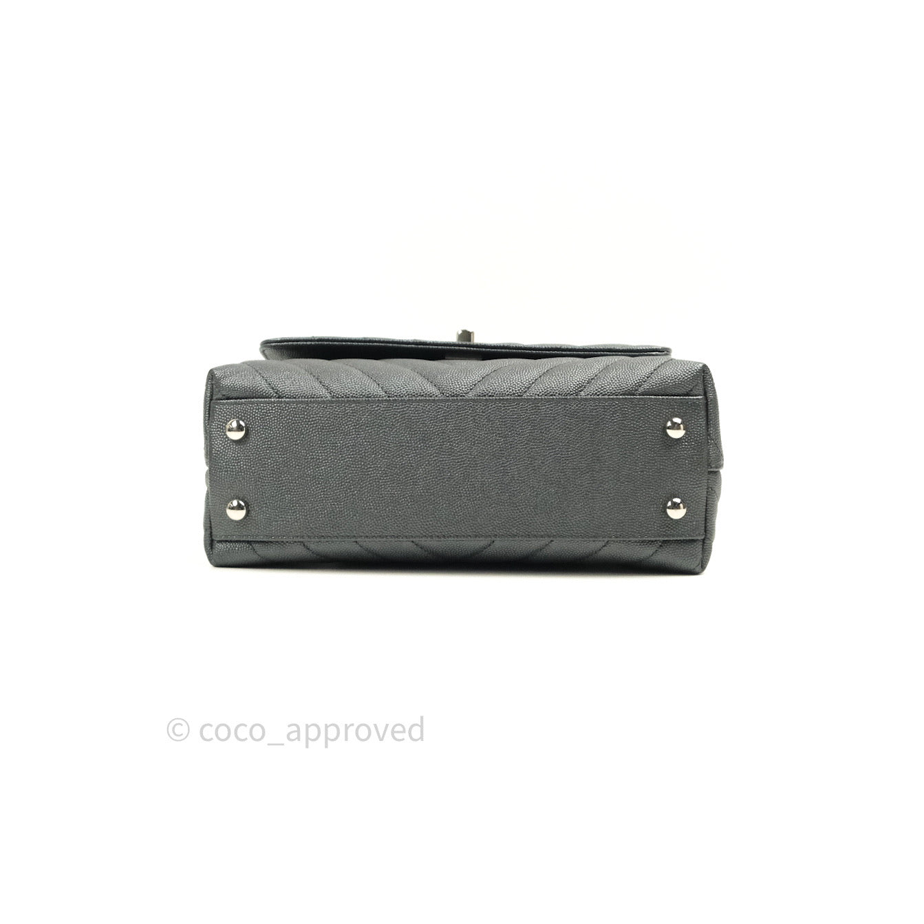 Chanel Coco Handle Chevron Mini Dark Grey Caviar Quilted Dark Silver Hardware
