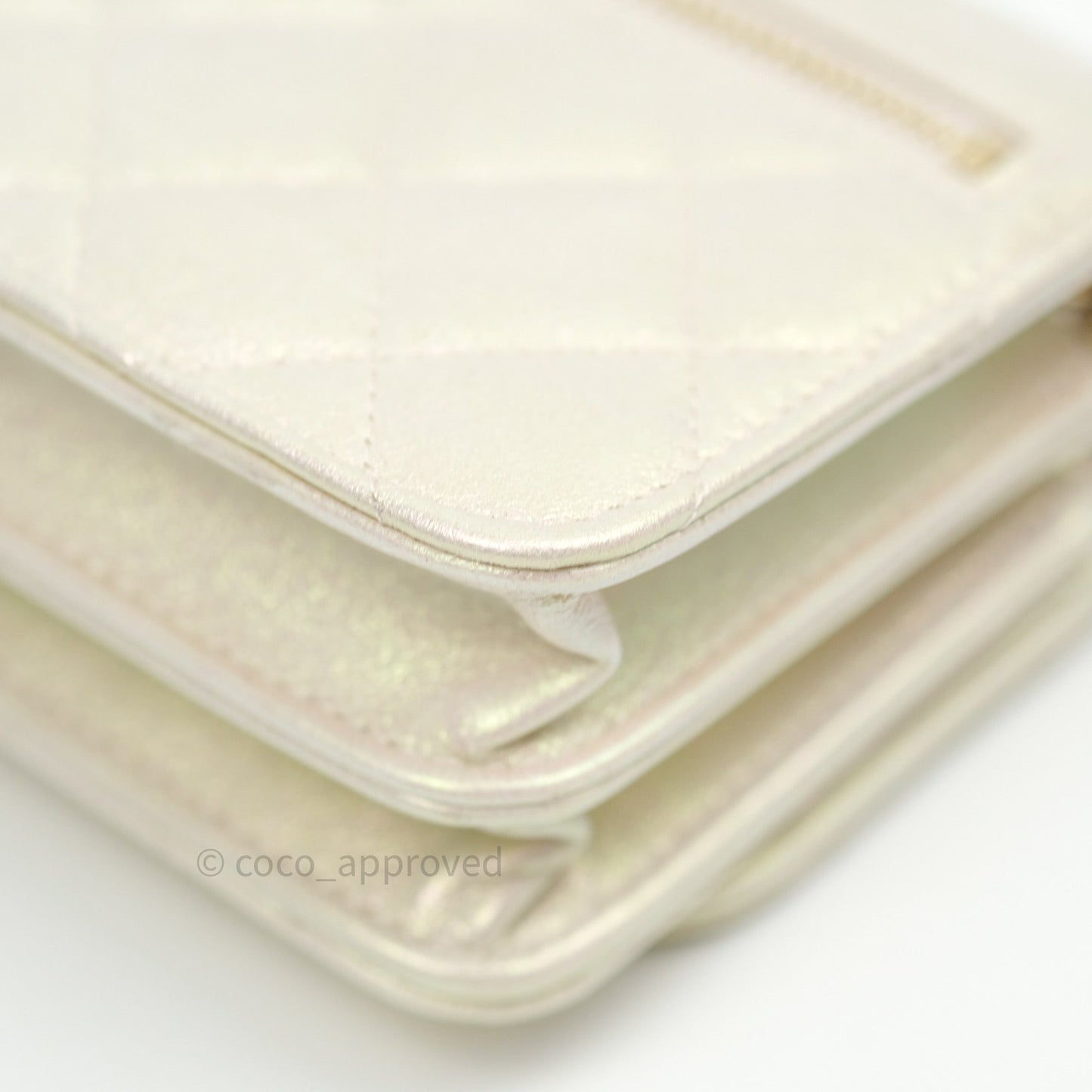 Chanel Quilted Mini Wallet on Chain WOC Iridescent Ivory Gold Hardware 20A