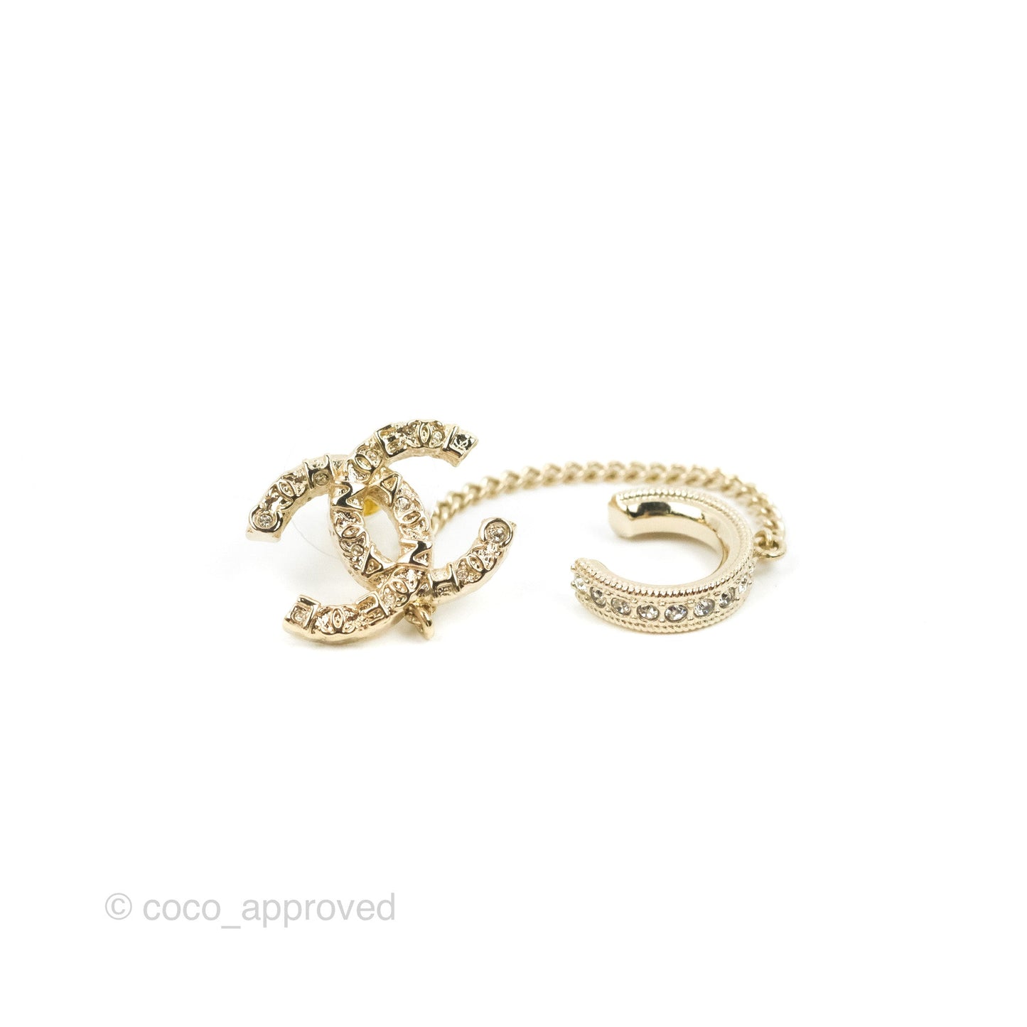 Chanel CC Crystal Earring with Ear Cuff Gold Tone 21V