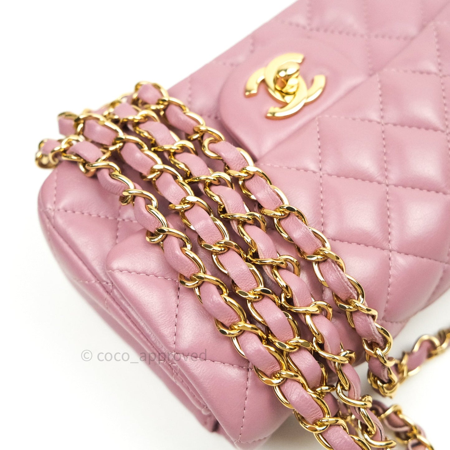 Chanel Quilted Mini Rectangular Pink Lambskin Gold Hardware