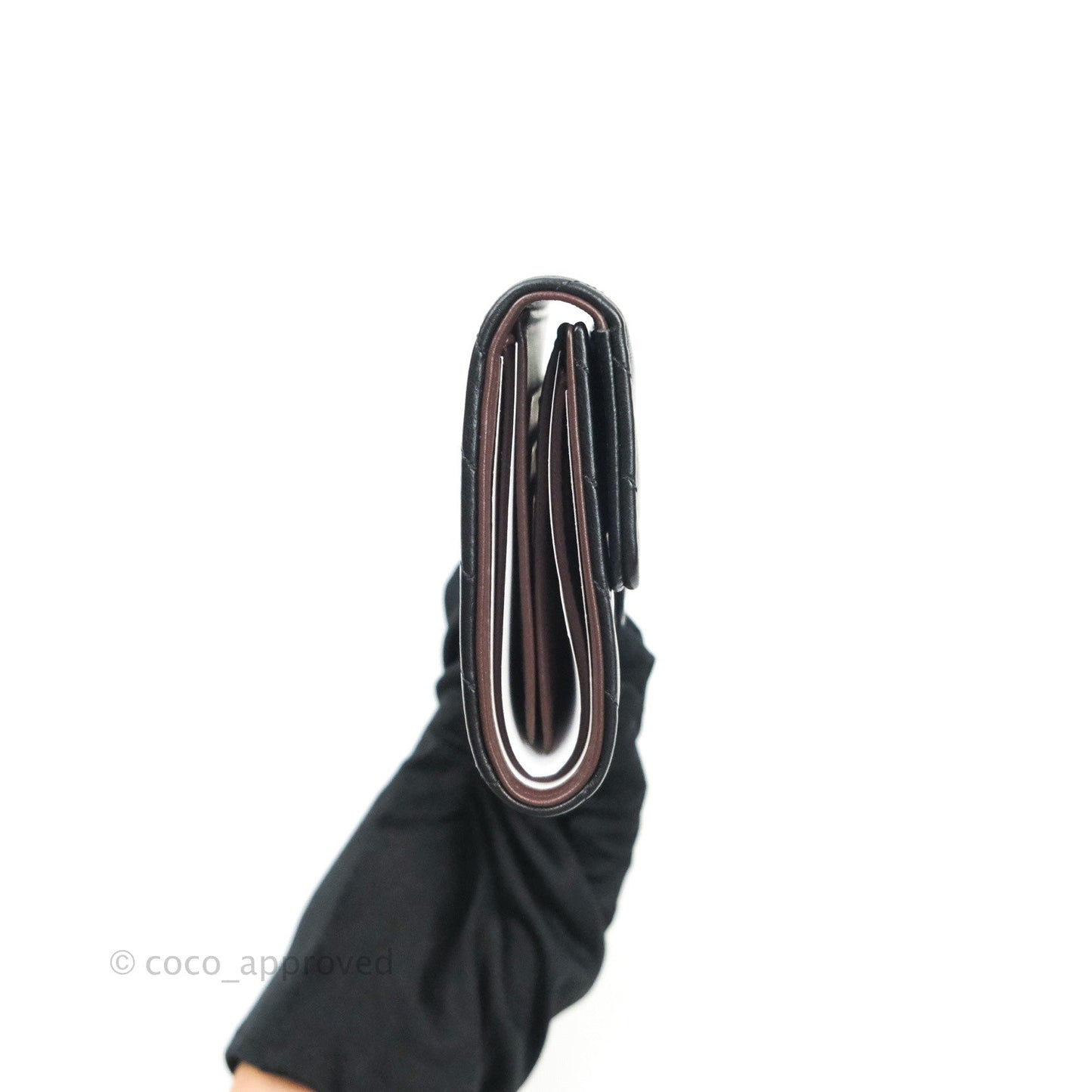 Chanel Chevron Small Compact Wallet Black Lambskin Silver Hardware
