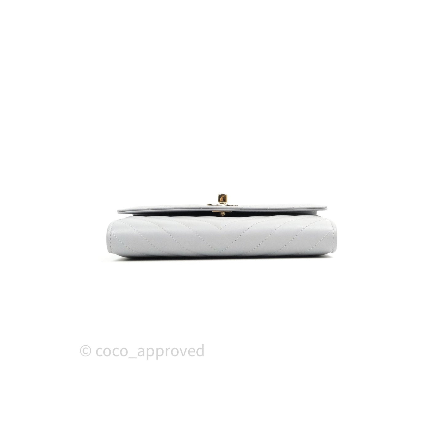Chanel Mini Trendy CC Wallet On Chain WOC Lambskin Chevron Grey Gold Hardware