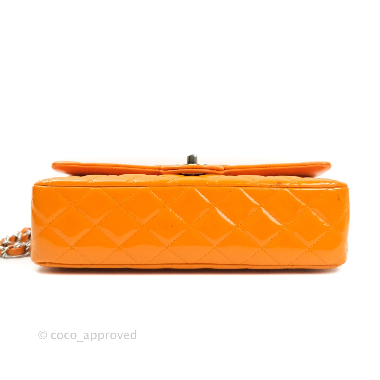 Chanel Classic M/L Medium Double Flap Orange Patent Silver Hardware
