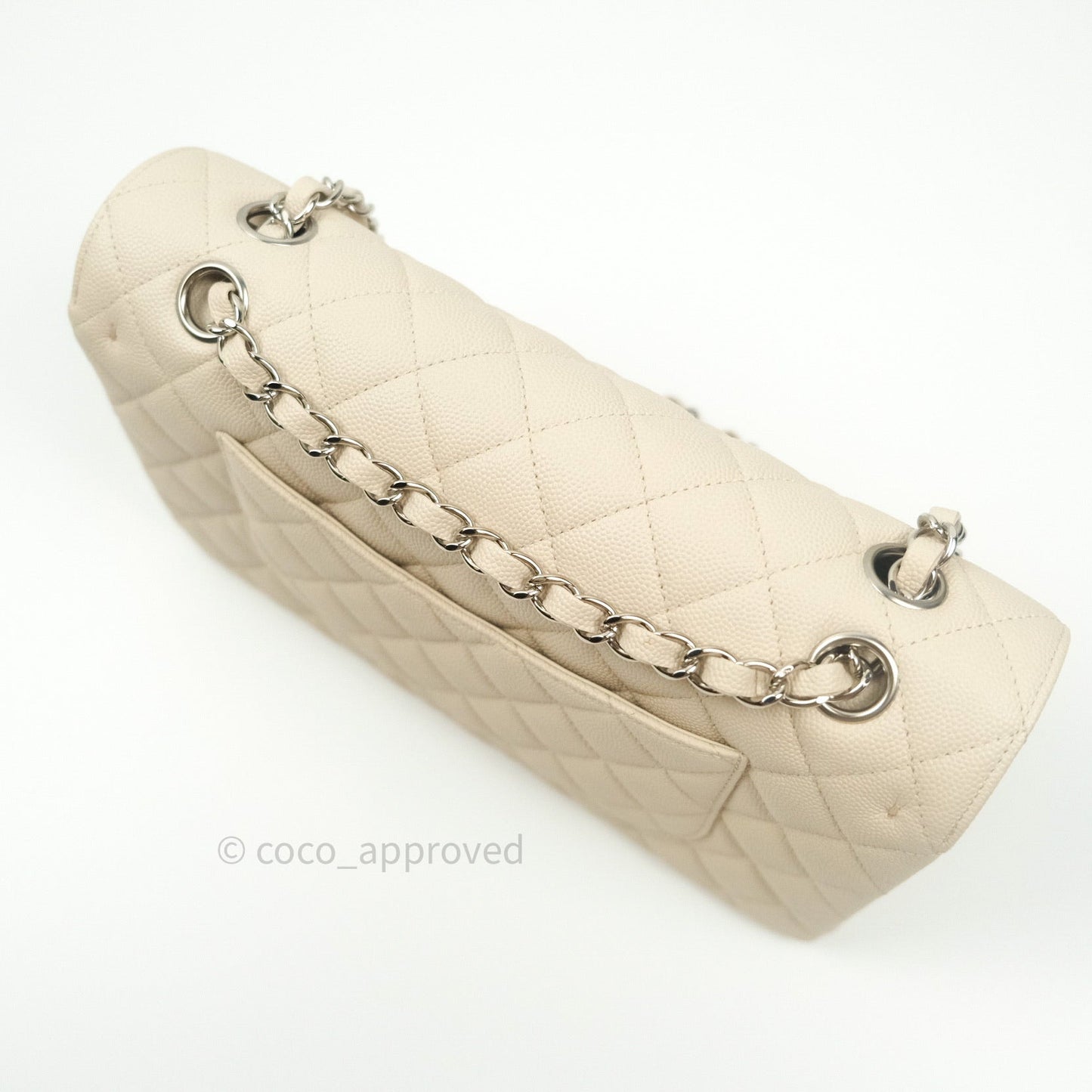 Chanel Classic M/L Medium Double Flap Quilted Ivory Caviar Silver Hardware