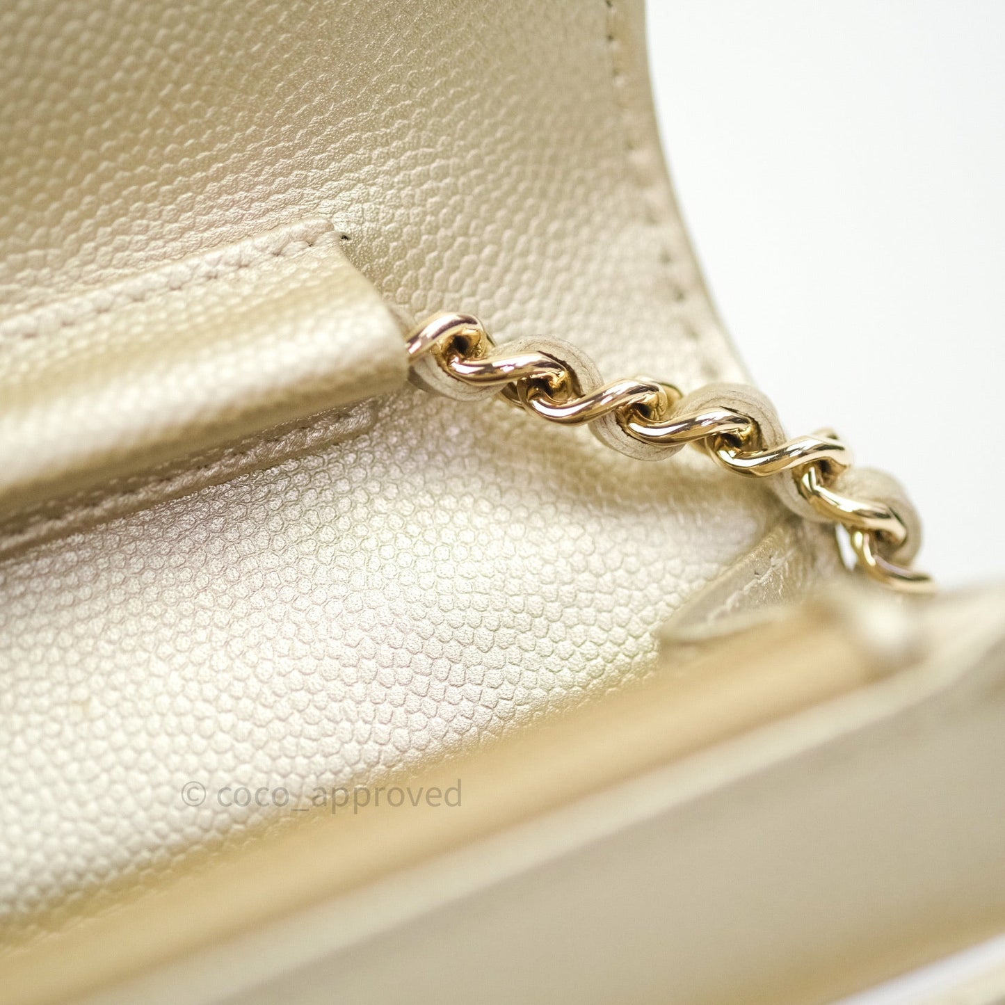 Chanel Quilted Wallet on Chain WOC Light Gold Caviar Gold Hardware