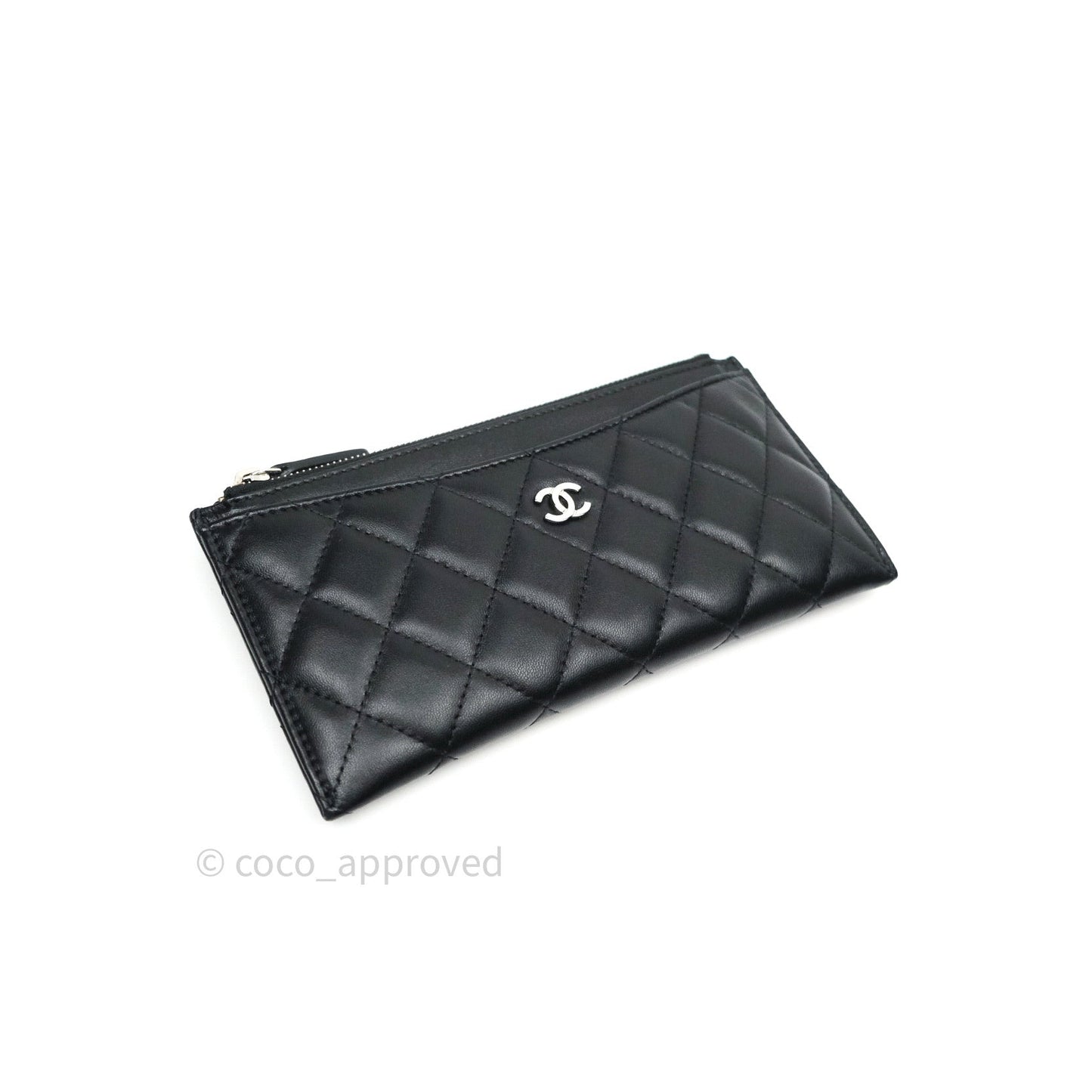 Chanel O Case Phone Case Pouch Card Holder Black Lambskin Silver Hardware