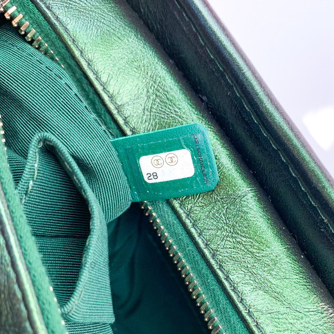Chanel Calfskin Chevron Small Gabrielle Hobo Iridescent Green Mixed Hardware