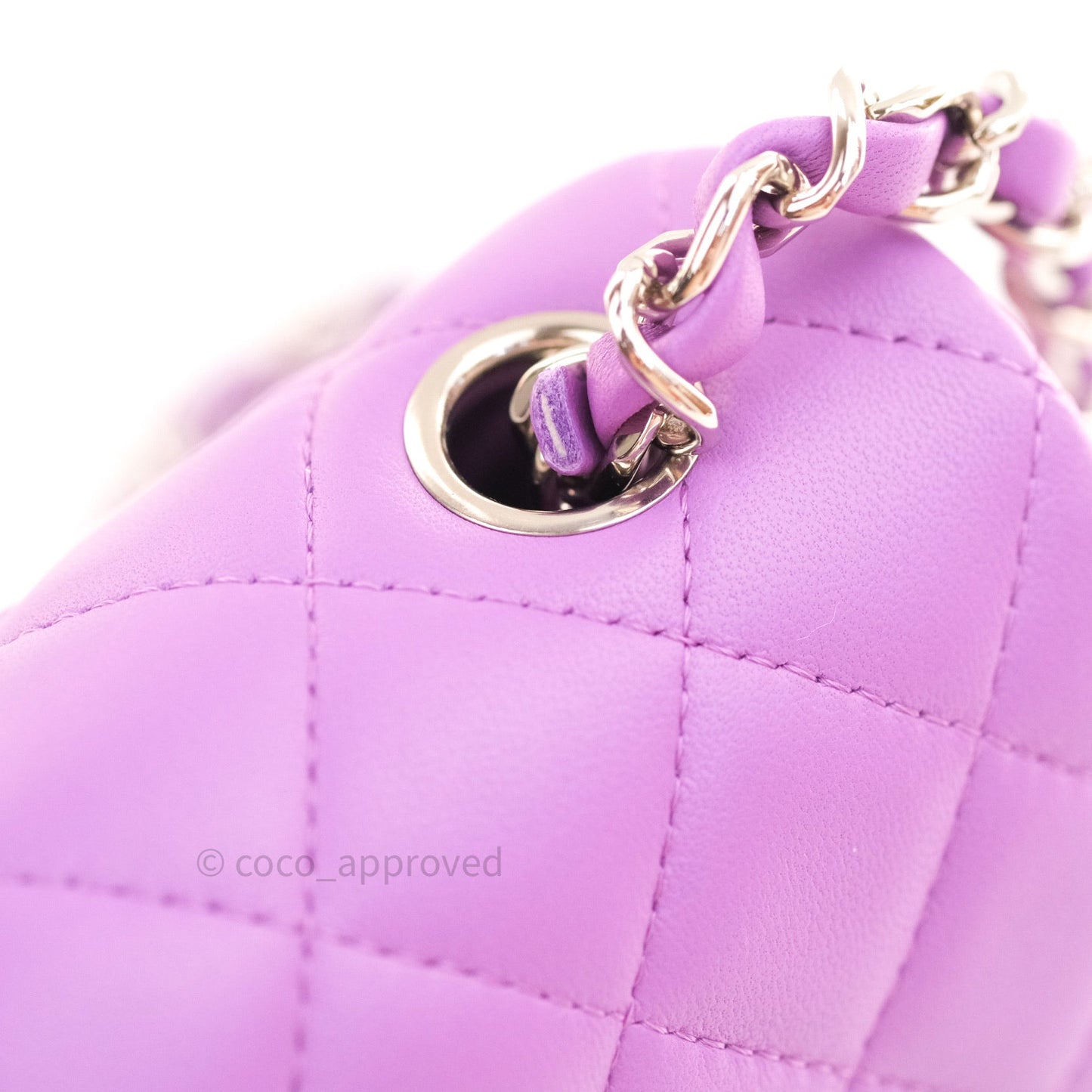 Chanel Quilted Mini Rectangular Flap Purple Lambskin Silver Hardware