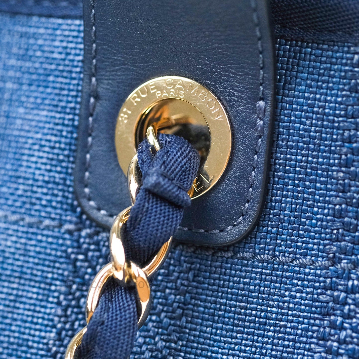 Chanel Canvas Large Deauville Tote Navy Blue Stripe 20S