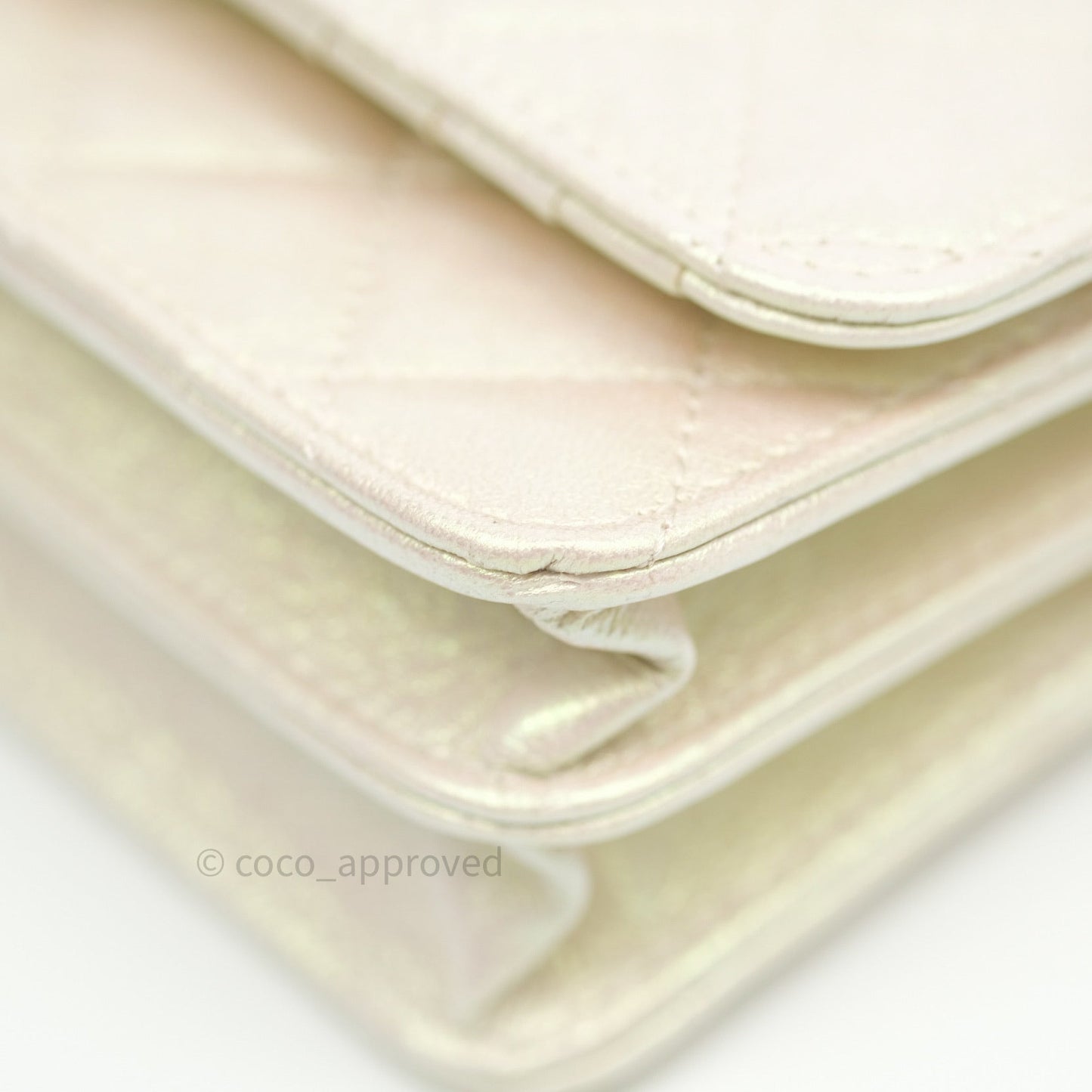Chanel Quilted Mini Wallet on Chain WOC Iridescent Ivory Gold Hardware 20A