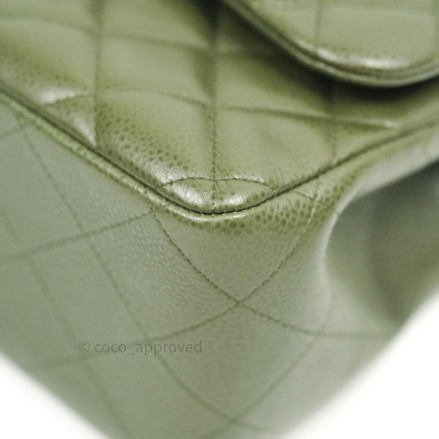 Chanel Classic Jumbo Double Flap Quilted Green Caviar Silver Hardware⁣⁣