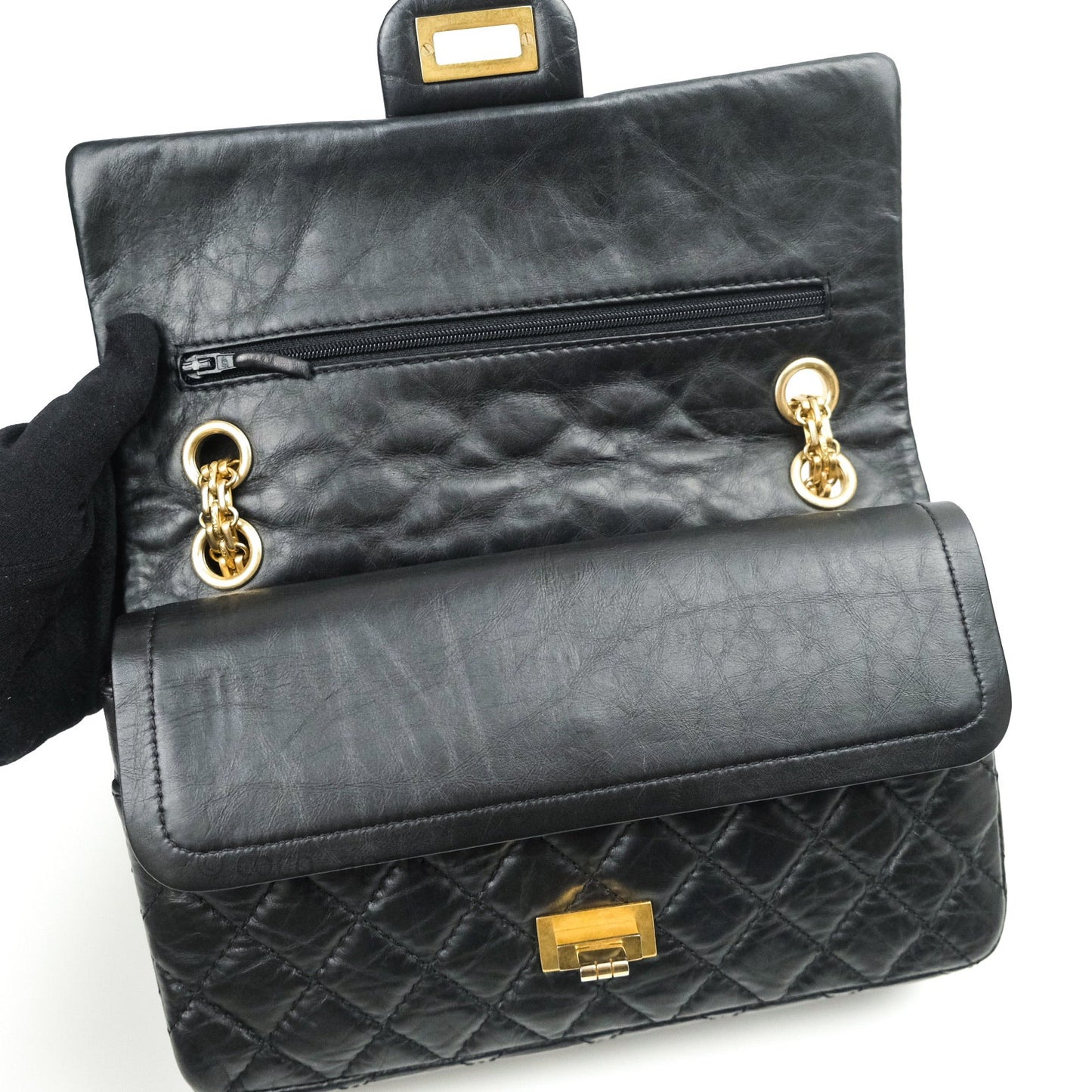 Chanel 2.55 Reissue Aged Calfskin 225 Flap Black Gold Hardware