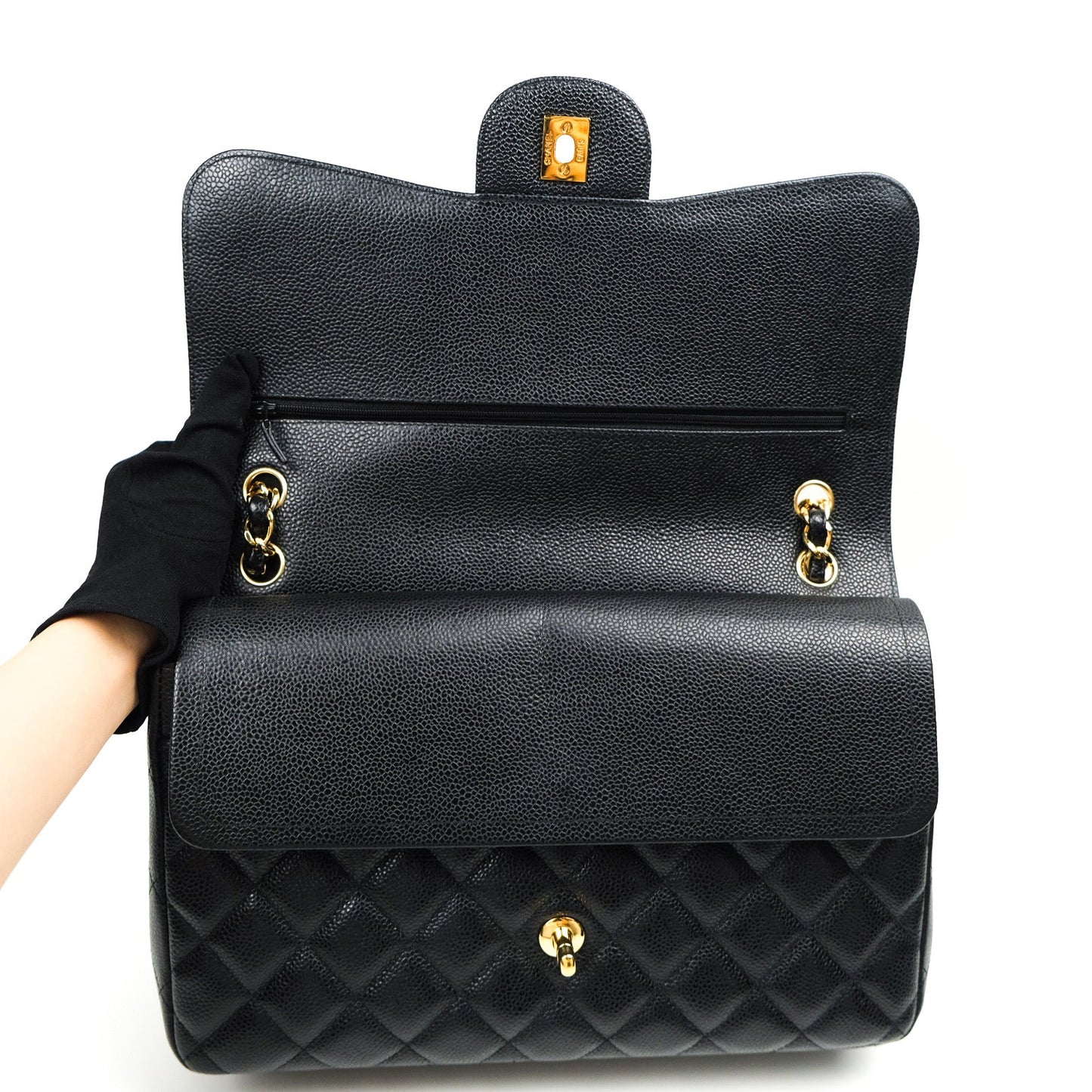 Chanel Classic Jumbo Double Flap Black Caviar Gold Hardware⁣⁣