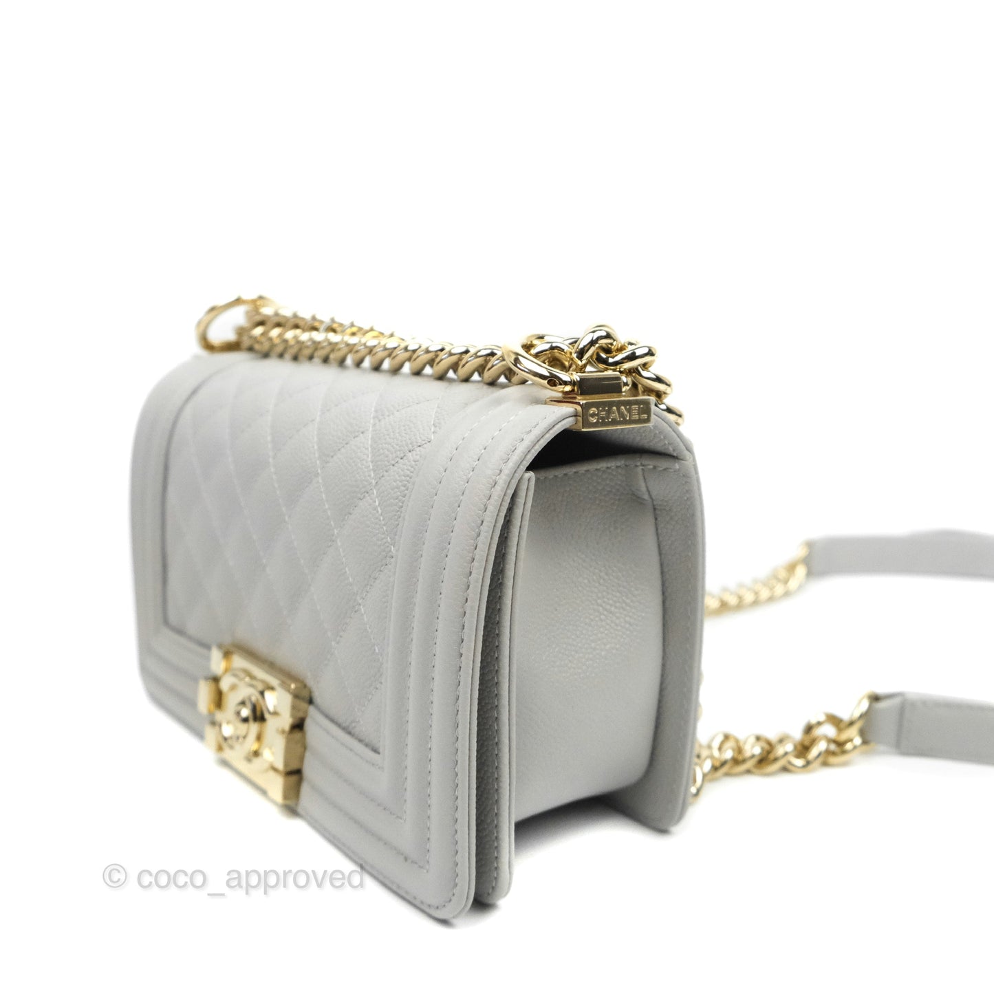 Chanel Small Boy Grey Caviar Gold Hardware