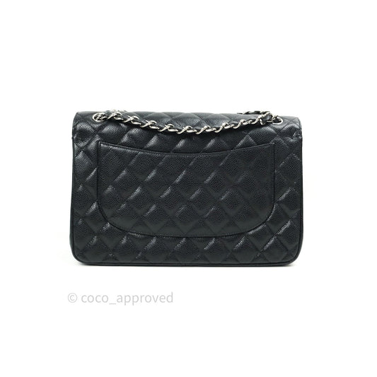 Chanel Classic Jumbo Double Flap Black Quilted Caviar Silver Hardware⁣⁣