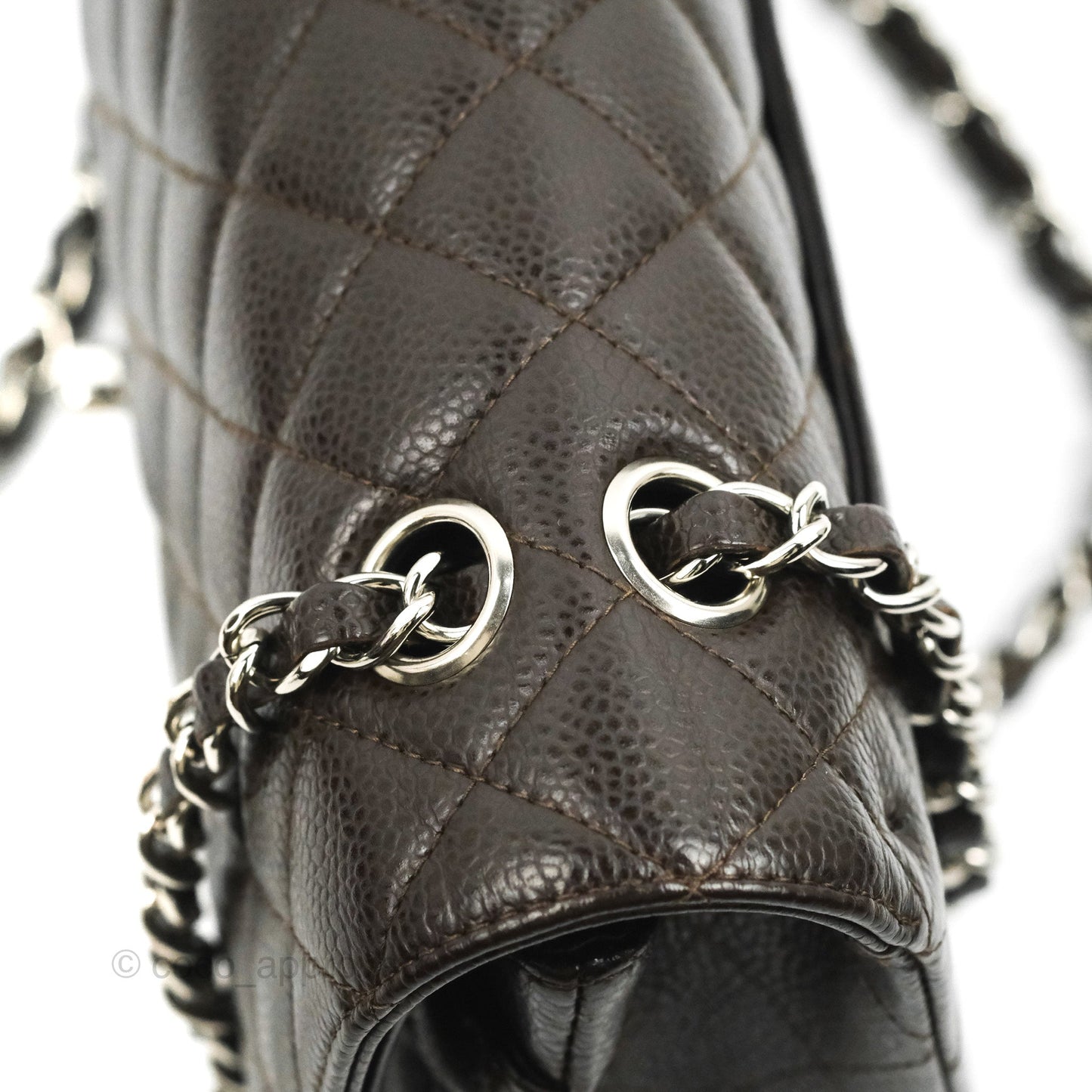 Chanel Classic M/L Medium Flap Quilted Dark Chocolate Brown Caviar Silver Hardware