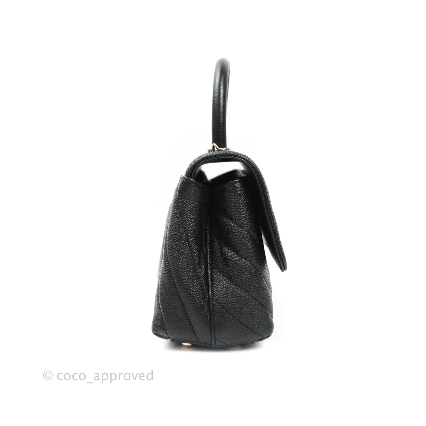 Chanel Mini Coco Handle Chevron Black Caviar Gold Hardware