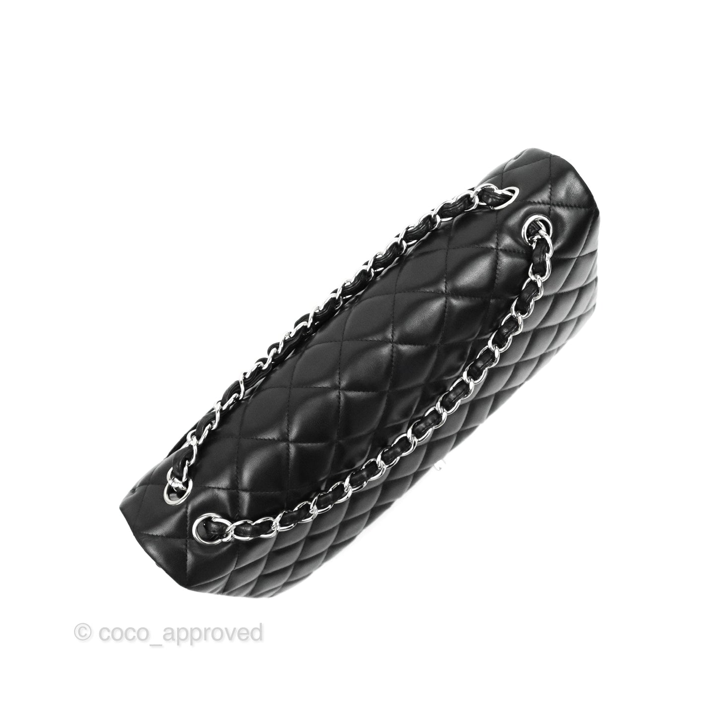 Chanel Quilted Single Flap Maxi Flap Black Lambskin Silver Hardware