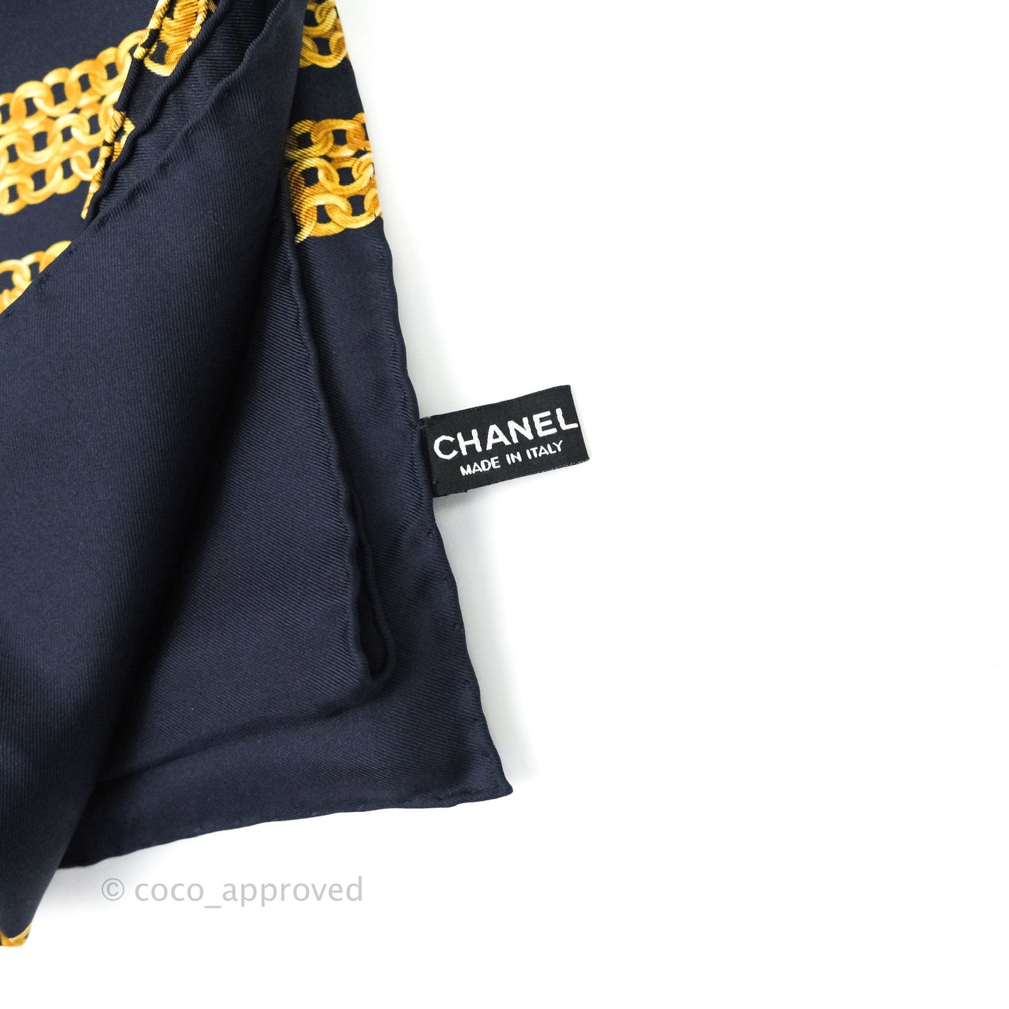 Chanel Square Silk Scarf Gold and Navy