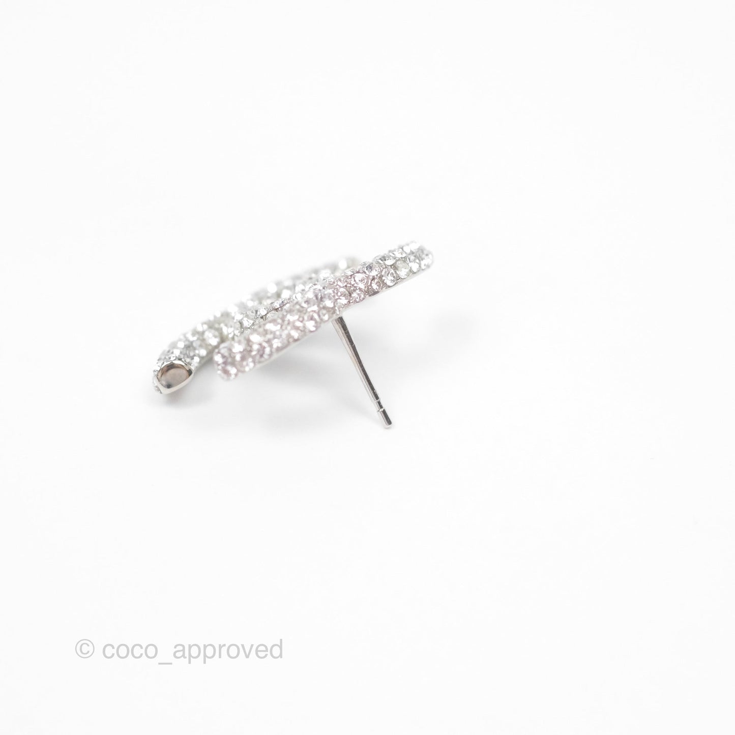 Chanel Crystal CC Earrings Silver Tone 21C