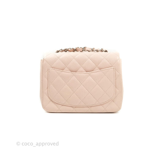 Chanel Mini Square Sakura Pink Caviar Silver Hardware