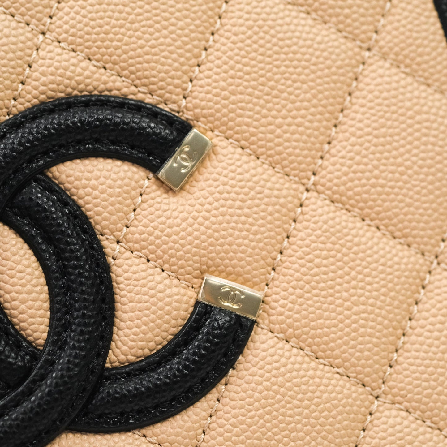 Chanel Quilted New Small CC Filigree Vanity Case Beige Caviar Gold Hardware