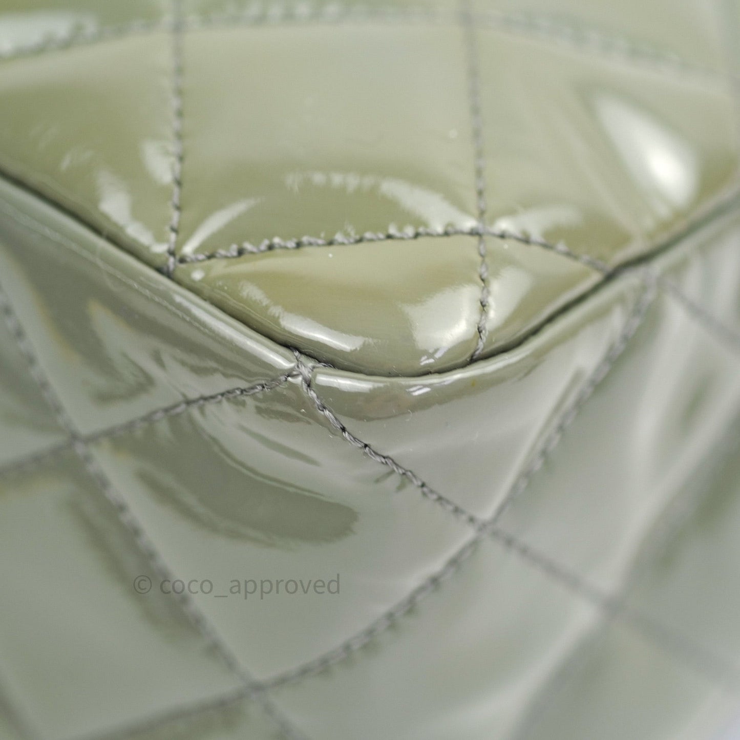 Chanel Jumbo Single Flap Light Green Patent Leather Silver Hardware⁣⁣