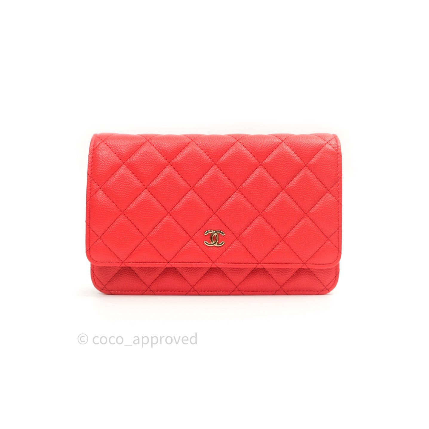 Chanel Quilted Wallet on Chain WOC Brick Red Caviar Gold Hardware