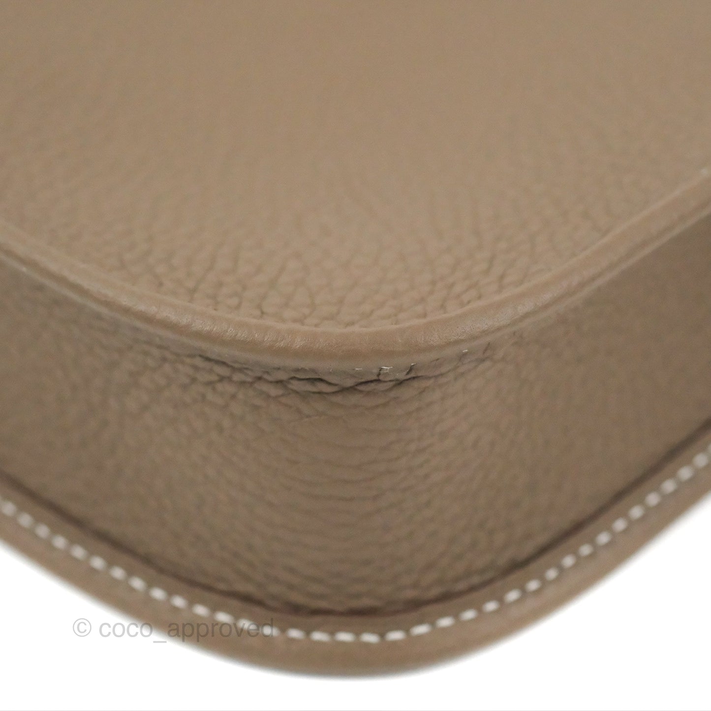 Hermès Mini Evelyne 16 Etoupe Clemence Gold Hardware with Bleu Indigo Strap