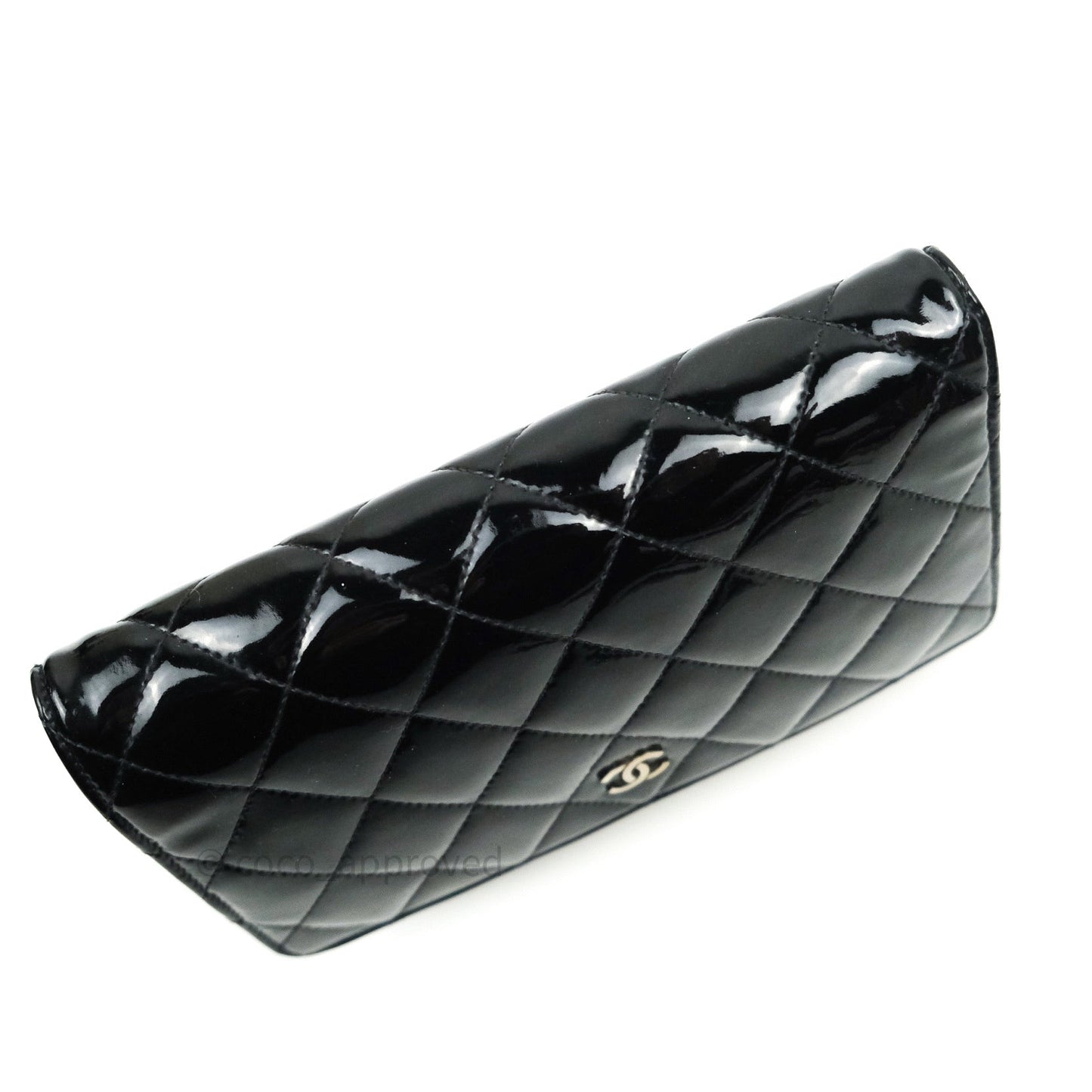 Chanel Quilted Wallet on Chain WOC Black Patent Leather Silver Hardware