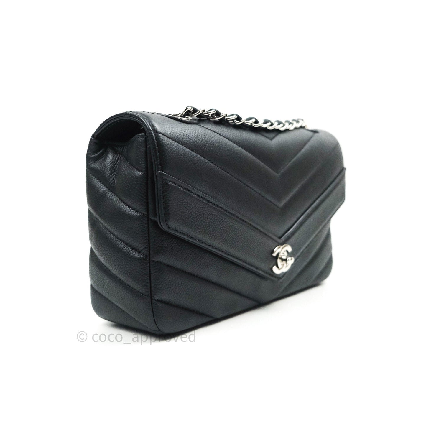 Chanel Medium Chevron Grained Calfskin Black Silver Hardware