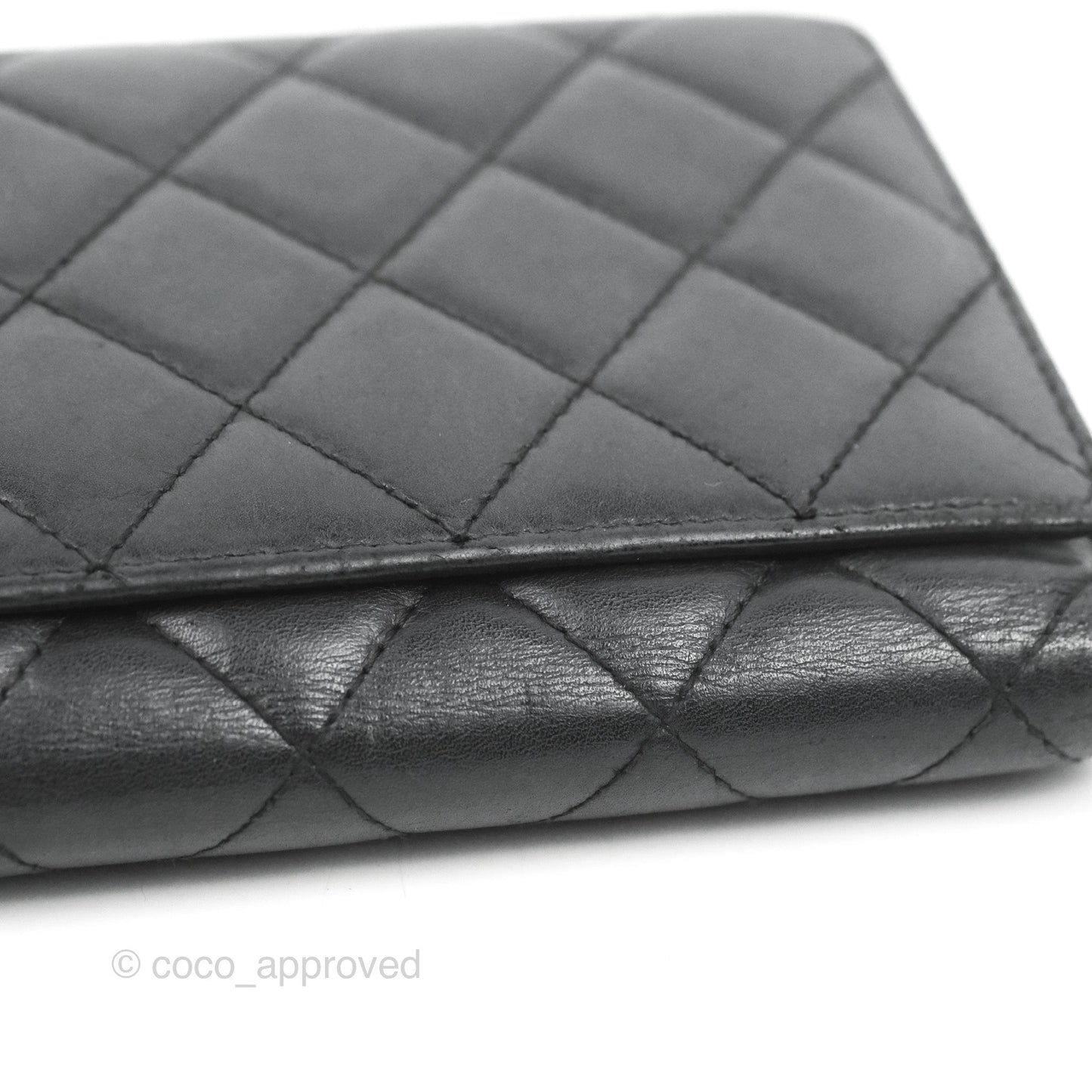 Chanel Quilted Cambon Ligne Flap Wallet Black Lambskin Patent