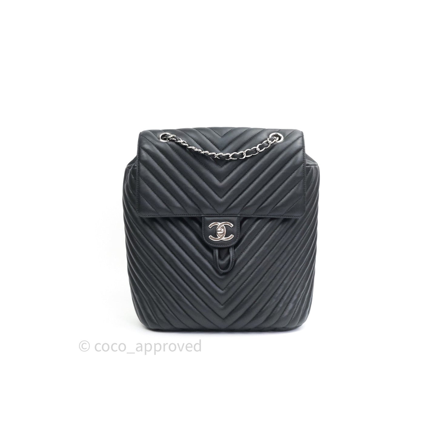Chanel Calfskin Chevron Small Urban Spirit Backpack Black Silver Hardware